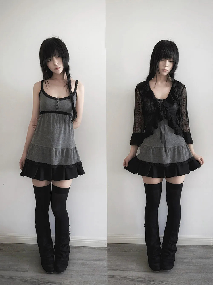 Vintage Fashion Postcards - Black Cardigan Grey Strap Vest Pleated