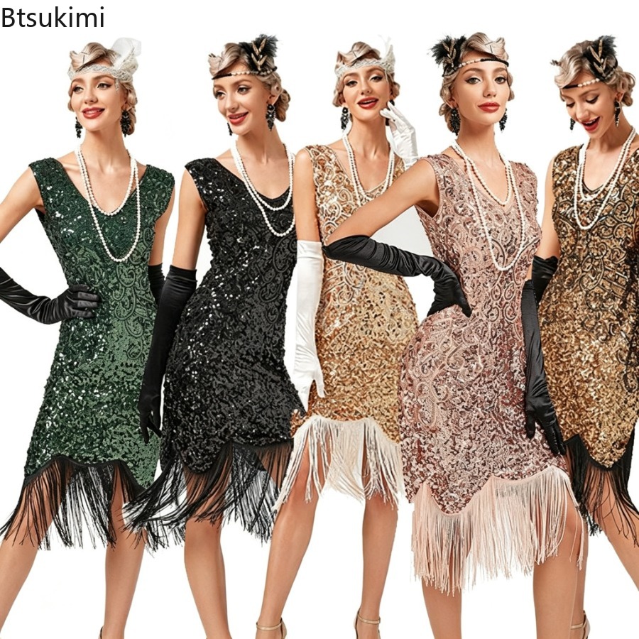 V Vintage Fashion - Women 1920s Vintage Flapper Fashion Sequin
