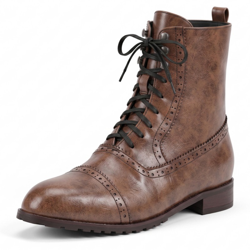 Vintage Fashion Rome - Women Retro Lace-up Leather Fashion Ankle