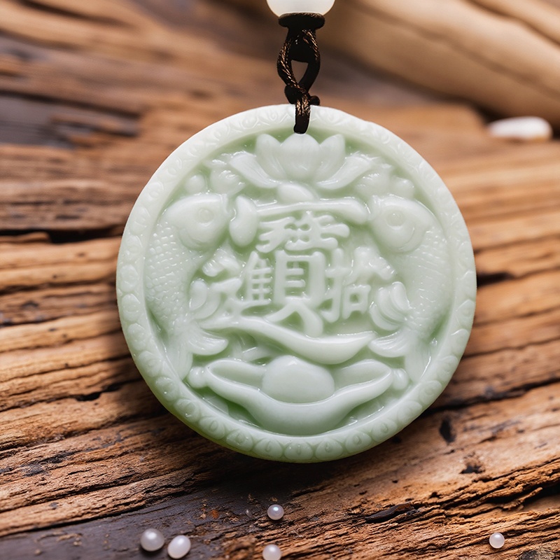 Vintage Fashion - Green Real Jade Carp Fish Pendant