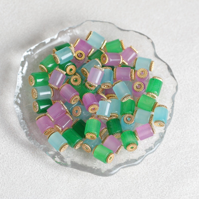 Vintage Fashion - 10pcs Natural Three-colored Jade Bucket Beads