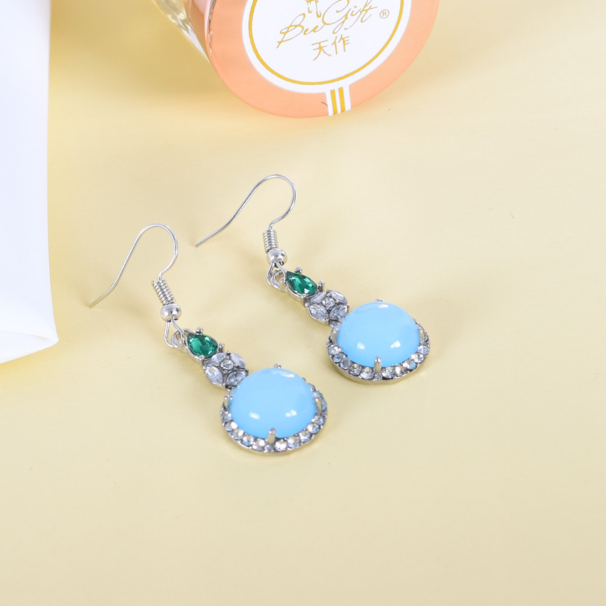 Vintage Fashion - Blue Natural Jade Earrings Vintage Designer