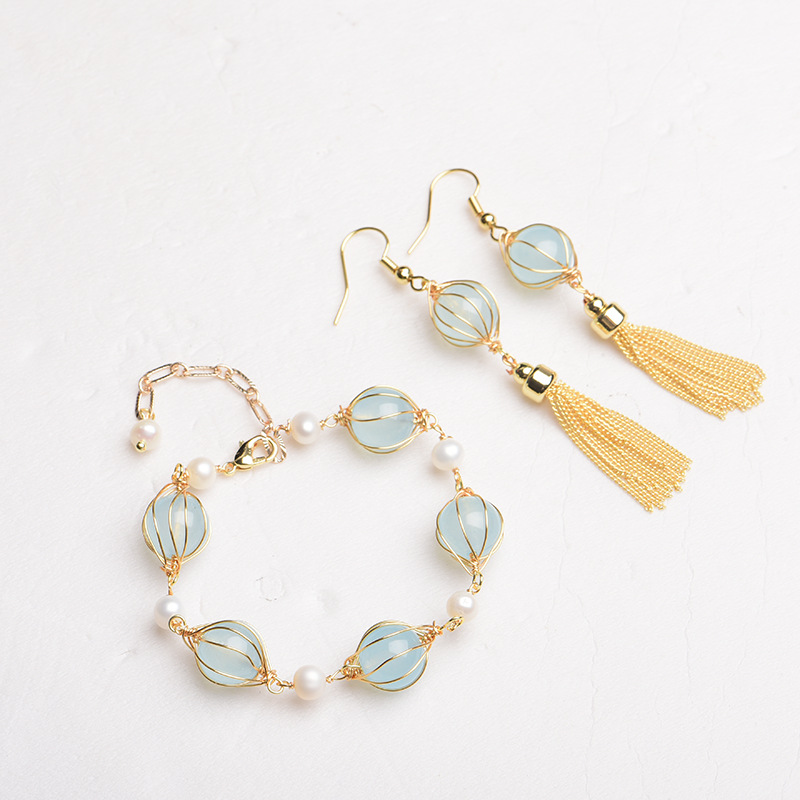 Vintage Fashion - Blue Natural Jade Bead Earrings Fashion