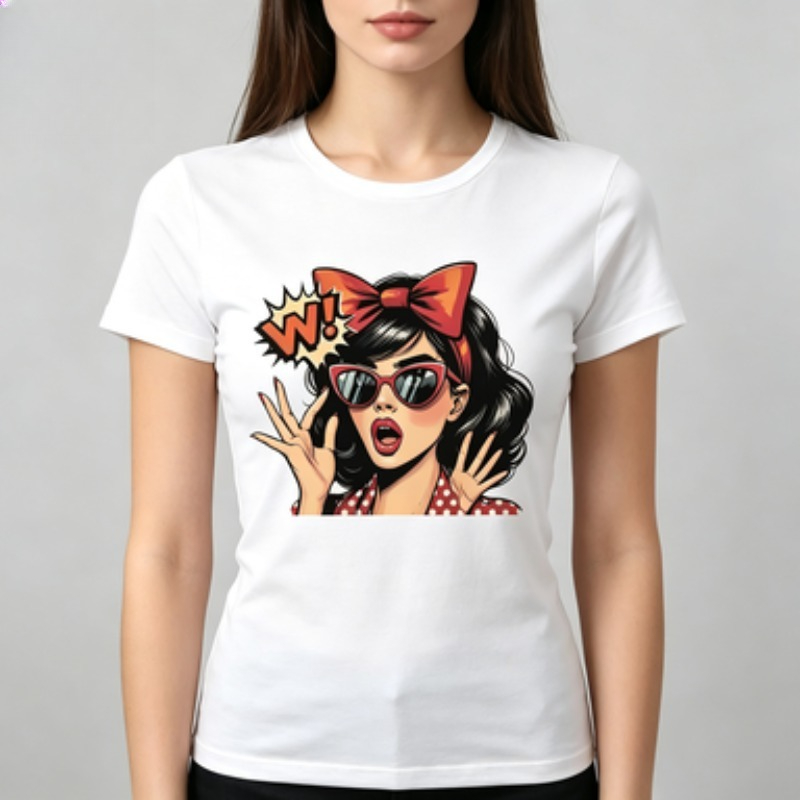 Vintage Fashion Pop Up - Women Cotton Slim T-Shirt Retro Pop
