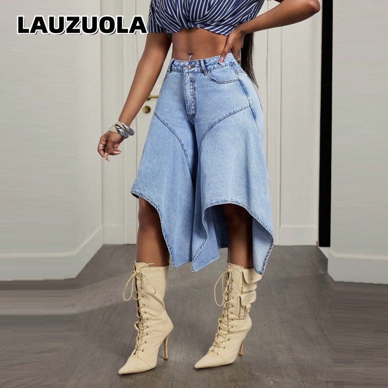 Denim Skirt Midi Vintage - Women Irregular Asymmetrical Hem Denim Shorts