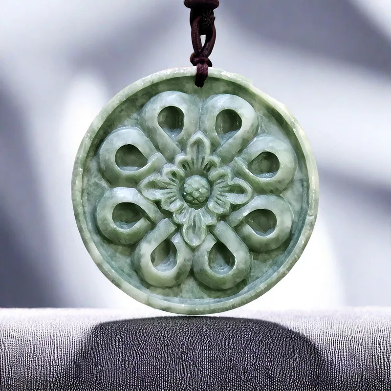 Vintage Fashion - Natural Real Jade Flower Pendant Necklace