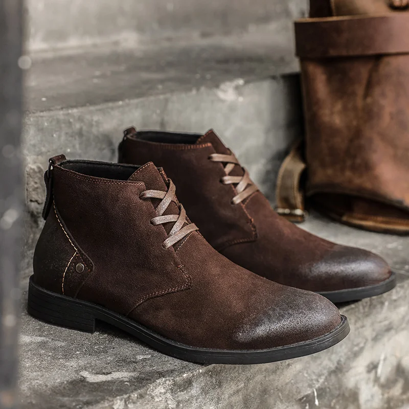 New Cow Suede Ankle Boots Hand - Vintage Fashion Boots 评论和价格