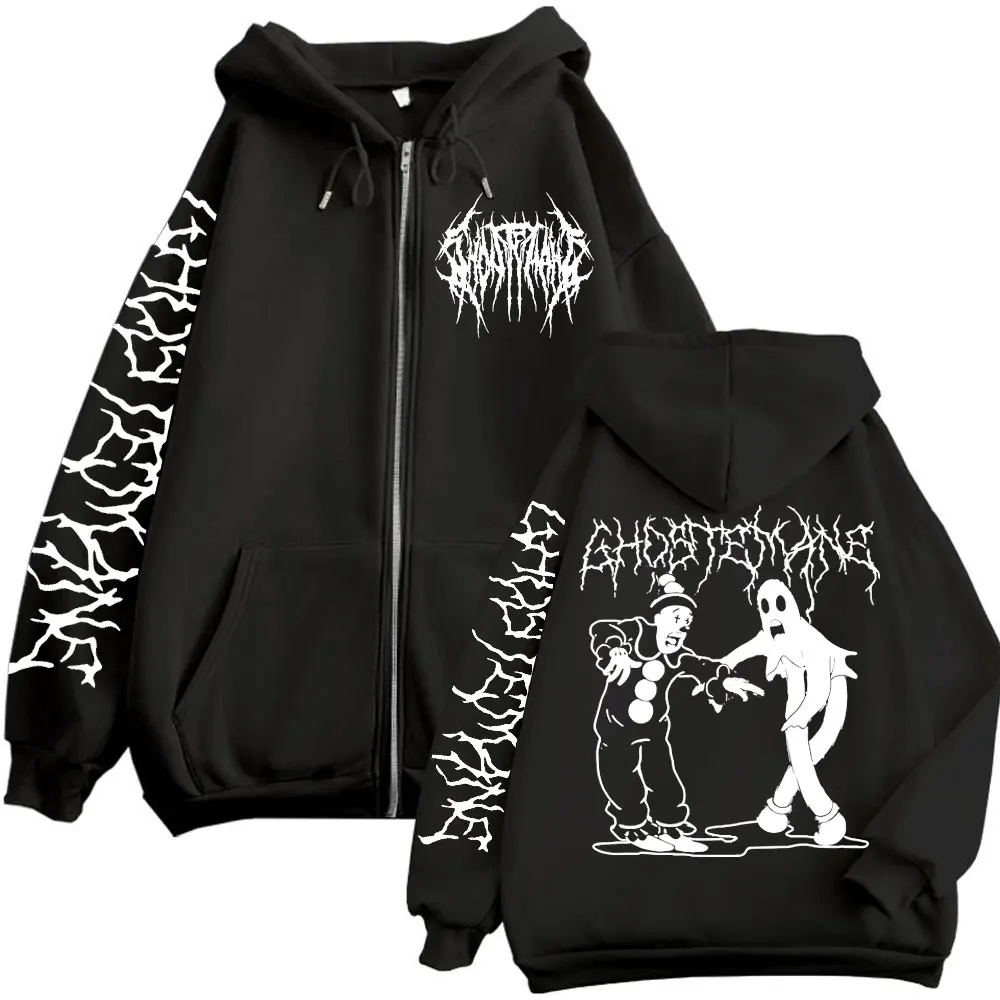 Ghostemane Print Zipper Hoodie - Vintage Fashion Pop Up 评论和价格