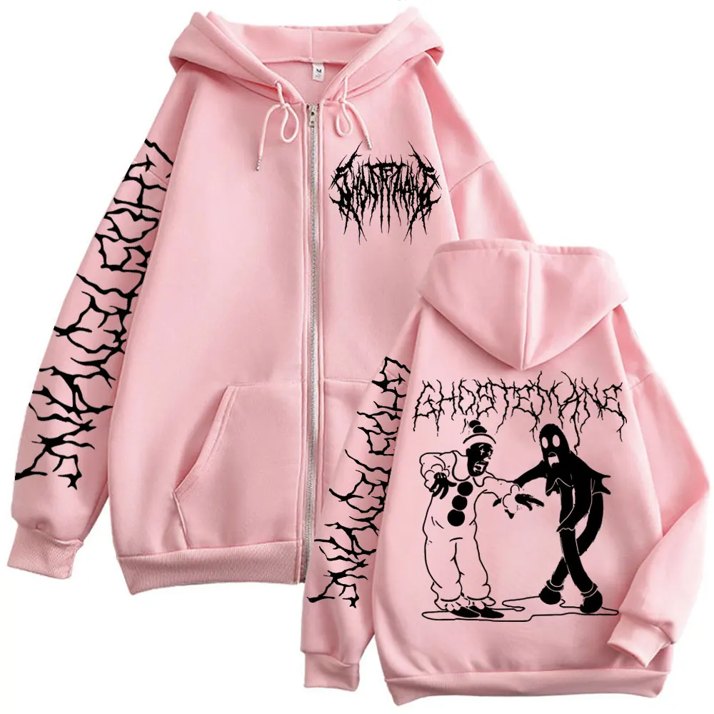 Ghostemane Print Zipper Hoodie - Vintage Fashion Pop Up 评论和价格