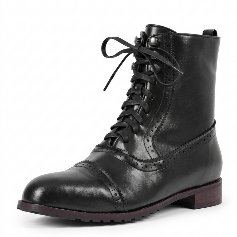 Women Retro Lace-up Leather Fa - Vintage Fashion Rome 评论和价格
