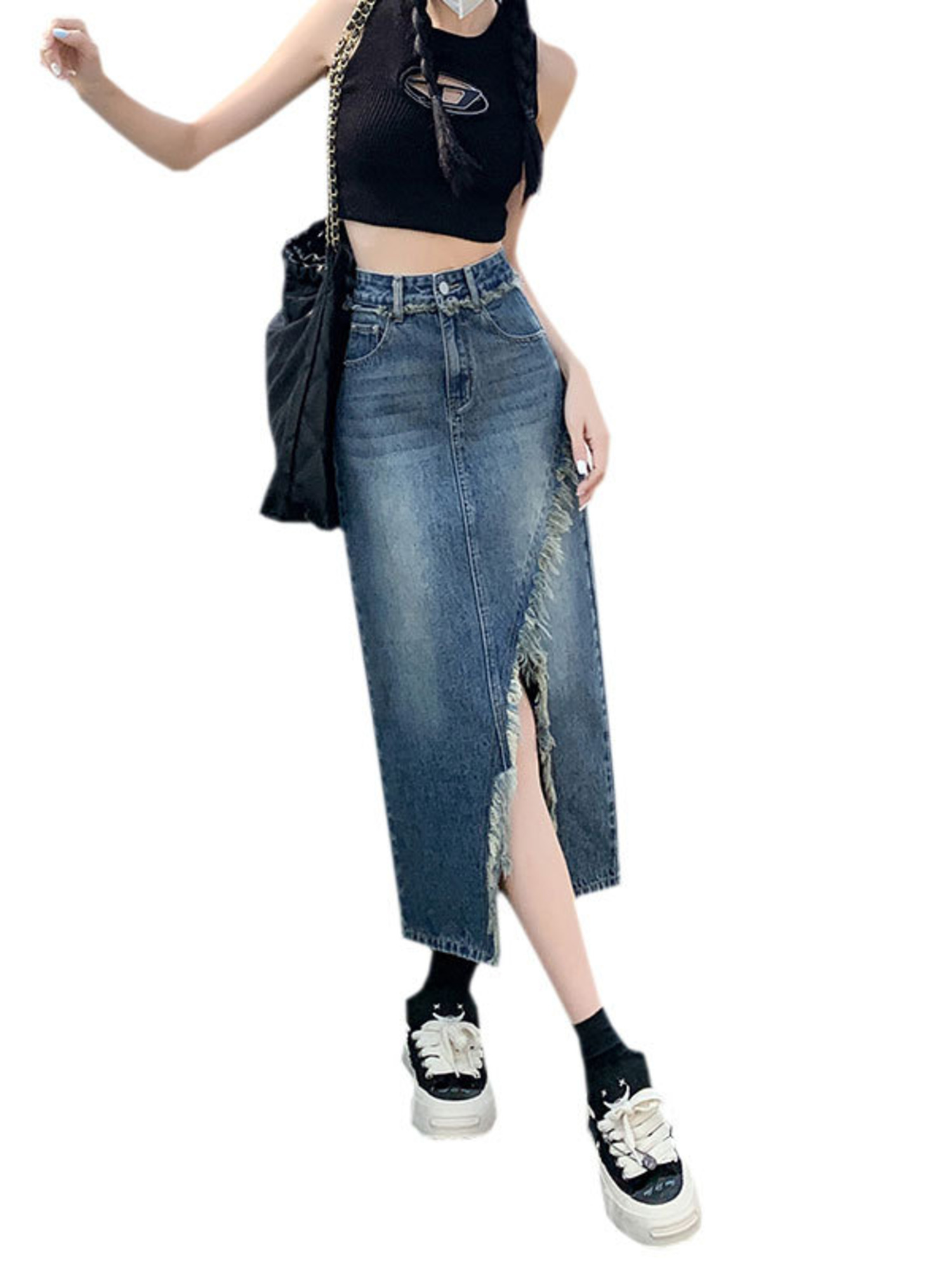 Women's High Waist Denim Skirt - Denim Skirt Midi Vintage 评论和价格