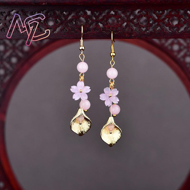Pink Natural Jade Flower Earri - Vintage Fashion For Women 评论和价格