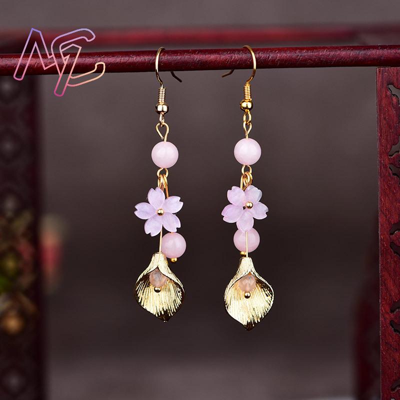 Pink Natural Jade Flower Earri - Vintage Fashion For Women 评论和价格