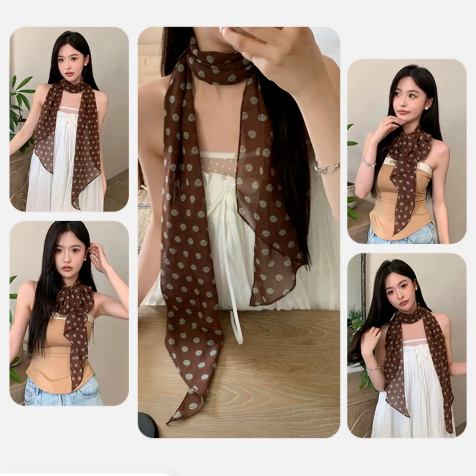 Vintage Polka Dot Chiffon Scar - Vintage Fashion Ai 评论和价格