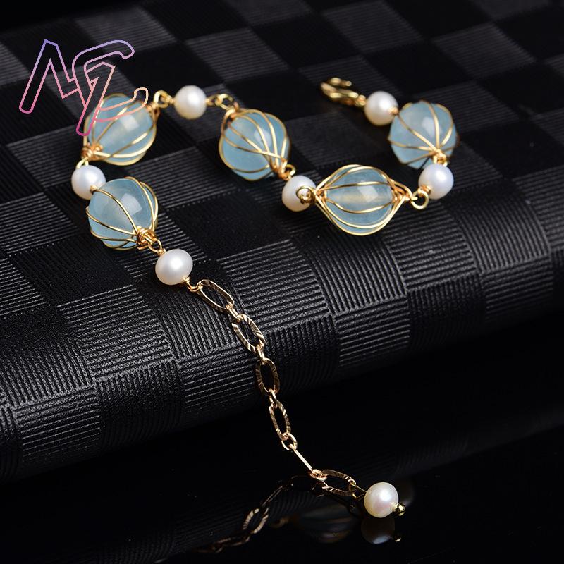 Blue Natural Jade Bead Earring - Vintage Fashion 评论和价格