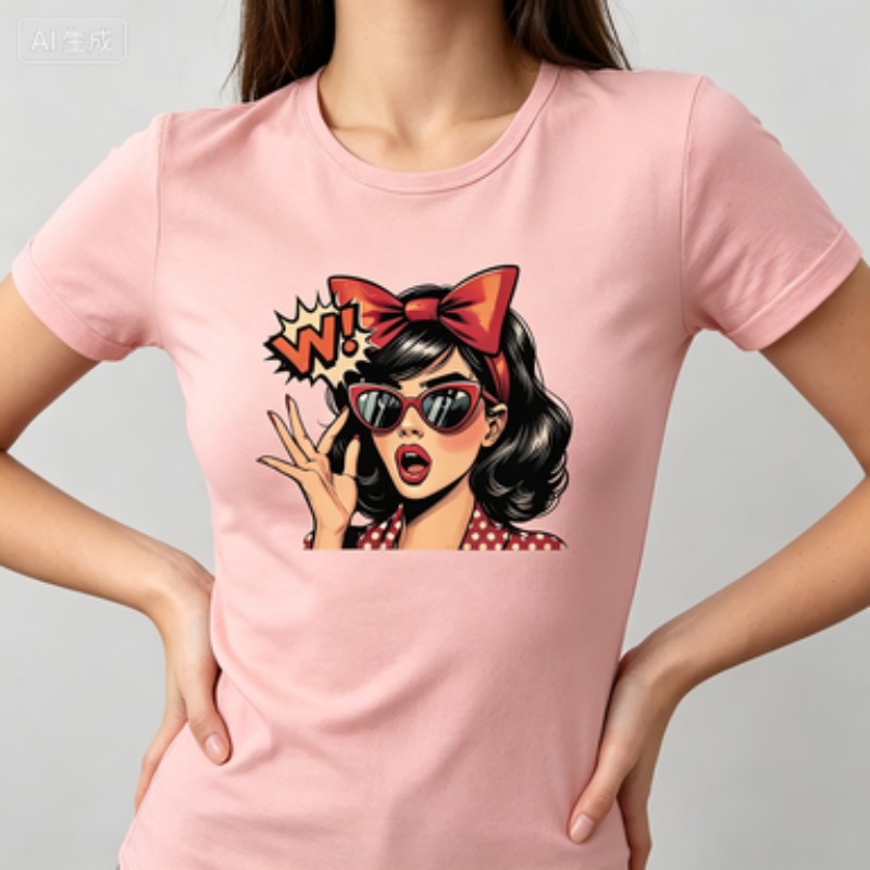 Women Cotton Slim T-Shirt Retr - Vintage Fashion Pop Up 评论和价格