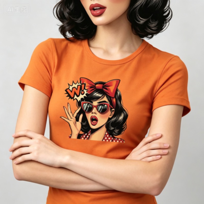 Women Cotton Slim T-Shirt Retr - Vintage Fashion Pop Up 评论和价格