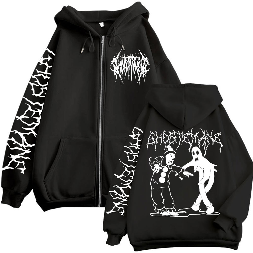 Ghostemane Print Zipper Hoodie - Vintage Fashion Pop Up 评论和价格