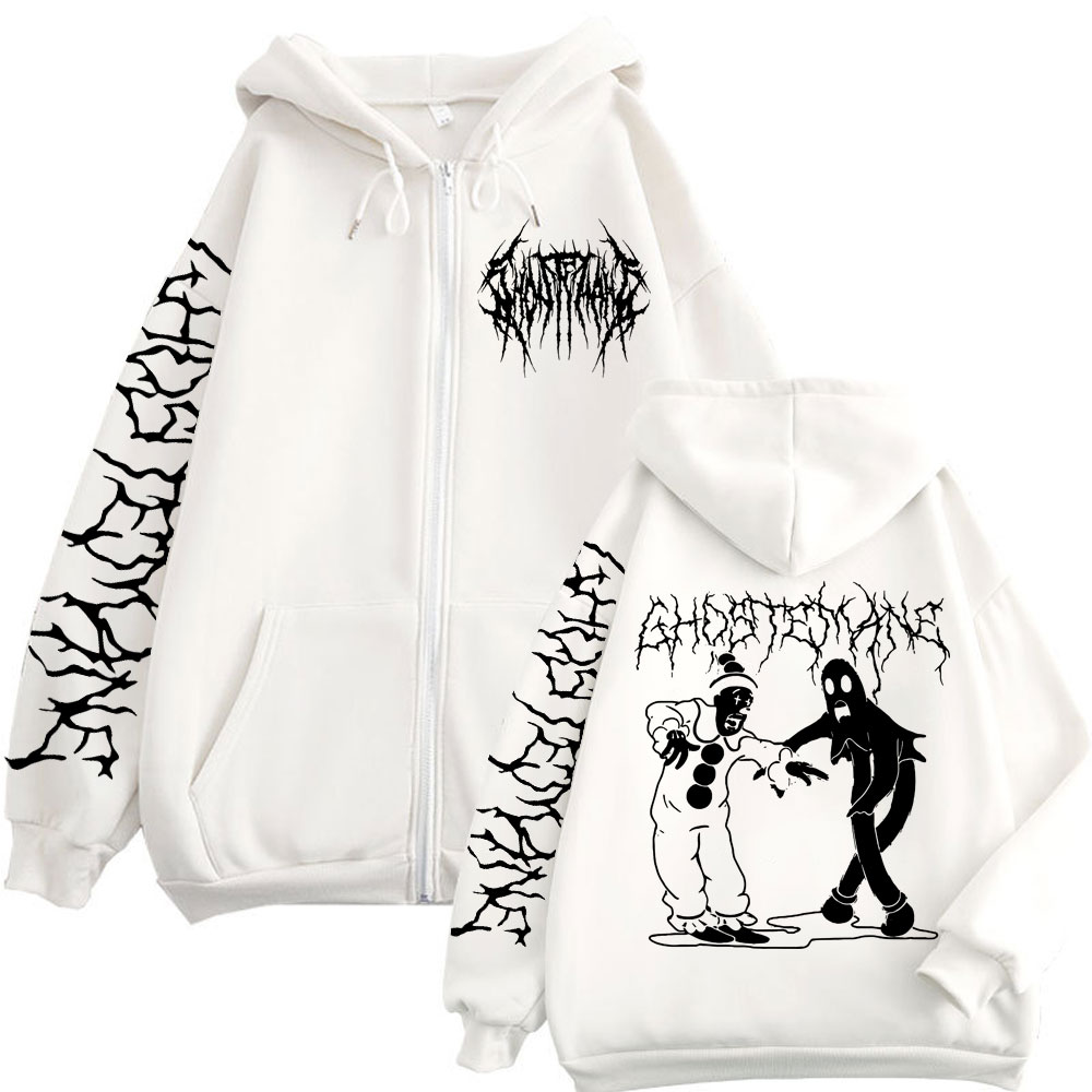 Ghostemane Print Zipper Hoodie - Vintage Fashion Pop Up 评论和价格